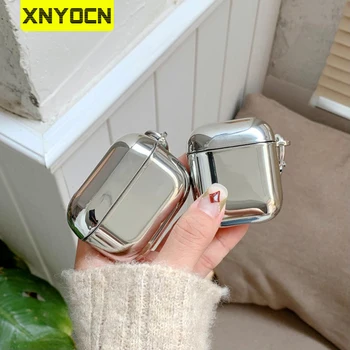 Xnyocn Калъф За слушалки с покритие покритие за Airpods 1 2 3, Обикновен Защитен Калъф За AirPods Pro, Сребрист Метален Калъф с кутия за ключове