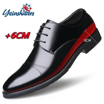 YEINSHAARS/мъжки модел обувки с асансьор, 6 см, прости качествени мъжки обувки в стил дерби, маркови мъжки официални обувки с дантела, мъжки кожени обувки за сватба