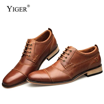 YIGER/ Нови мъжки модел обувки; официалната обувки; мъжки бизнес ръчно изработени обувки; обувки за сватба Голям Размер от естествена Кожа, дантела; Мъжки 0249