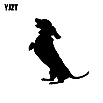 YJZT 14 см * 15,4 см Такса Просия Куче домашен Любимец На Кучето Автомобили Стикер Черен/Сребрист C2-3074