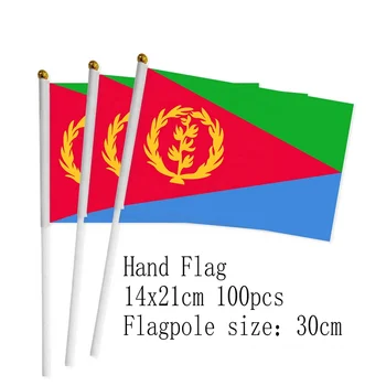 zwjflagshow Еритрея Ръчно Флаг 14*21 см, 100 бр. полиестер Еритрея Малък Ръчен който да се вее Знаме с пластмасово флагштоком за украса