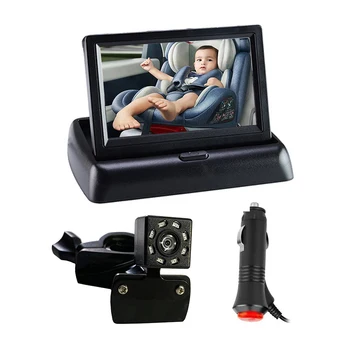 Автоматична Сигурност Младенческий Детски Монитор за Задно виждане, 8 Led Нощни Автомобилни Камери за Обратно виждане с 4.3-инчов Цветен LCD Автомобилен Видео Сгъваем Монитор