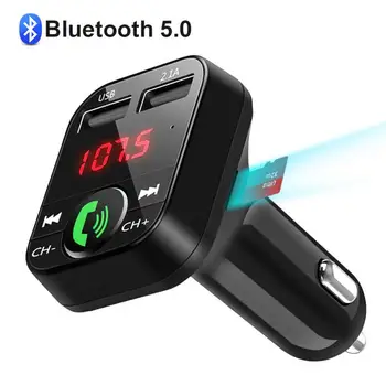 Автомобилен Bluetooth 5,0 FM-Предавател Безжичен Адаптер Микрофон Аудиоприемник Авто MP3 Плеър 2.1 A Dual USB Бързо Зарядно Устройство за Автомобилни Аксесоари