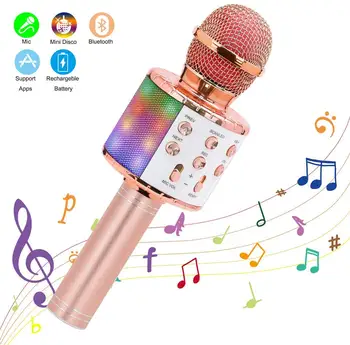 Безжичен Микрофон за Детски Мобилен Телефон Караоке Микрофон, Преносим Микрофон за Запис на Вокално Пеене, Съвместим с Bluetooth