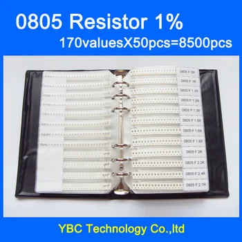 Безплатна доставка SMD 0805 Проба Резистора Книга 1% Допускане 170 стойности на x 50 бр. = 8500шт Комплект резистори 0R ~ 10 м
