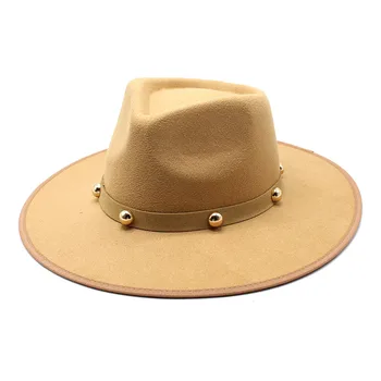 Безплатна доставка, ярък топ, вълнена вълнена шапка, дамски фетровая шапка с веригата, в есенно-зимната мода Панама с мирис на едро