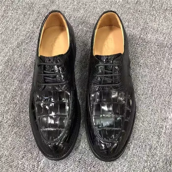 Бизнес Всекидневен стил, Автентични мъжки модел обувки от естествена Крокодилска кожа, мъжки обувки-дерби от естествена Кожа на алигатор Дантела