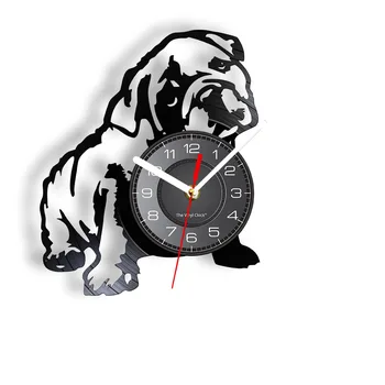 Британски Булдог Стенни Часовници Bulldogge Vinyl Плоча Стенни Часовници Кученце Кучето Начало Декор Грижа За Вашия Домашен Любимец Кученце Стенно Изкуство Булдог Подарък