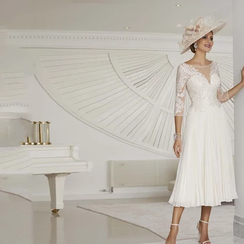 Бяло Модерна Рокля за майката на Булката, Елегантна Иллюзионное Рокля с Къс Ръкав и Аппликацией с пайети, Сватбена рокля за гостите на 2022 година