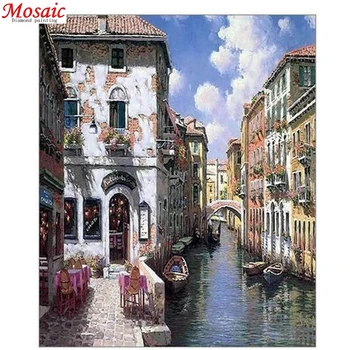 Венеция, Италия градски пейзаж, 5D Диамантена Бродерия картината пълна кръгла бормашина сам декор на мозайка