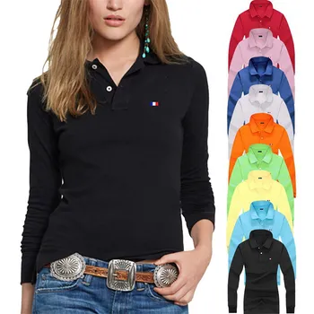 Висококачествени Тениски, Пролетно-есенна Женска Тениска Поло с дълъг ръкав, Памучен Ежедневни Однотонная женска Тениска, Модни Дамски Блузи
