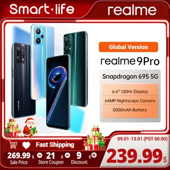 Глобалната версия на realme 9 pro 5G Мобилен телефон с 8 GB RAM И 128 GB ROM смартфон 6,6 инча, FHD + дисплей 120 Hz Qualcomm Snapdragon 695 5G
