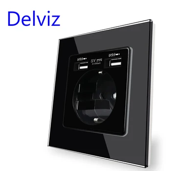 Гнездо панел от закалено стъкло Delviz, двоен интерфейс за зареждане сигурност USB 5V, Стандартна стенни изход USB захранване 16A стандарт на ЕС