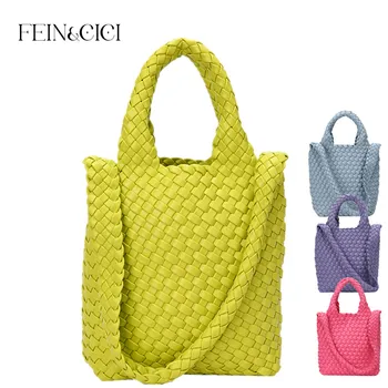 Дамски дизайнерски тканая чанта светло зелена розова чанта кофа на рамото лилава чанта с горната дръжка на ръчната работа, чанта-голяма пазарска чанта, лятна чанта