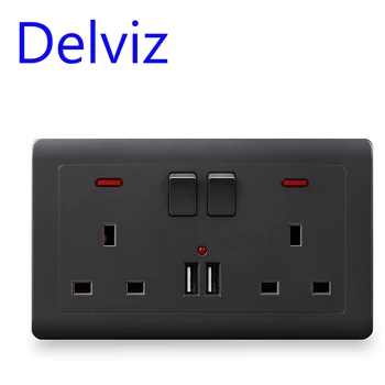 Двойна розетка Delviz Wall USB, порт USB-зарядно с ключ за управление 2A, ac 110 ~ 250, панел 146 мм * 86 мм, изход за захранване на стандарта Великобритания 13A