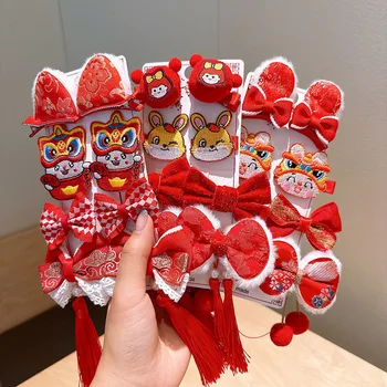 Детски бижута Детски Коледни Щипки за коса Комплект шапки Hanfu за момичета Китайски Шнола за коса с Лък