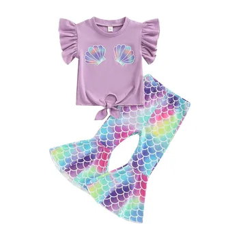 Детски дрехи За момиче от 1 до 6 години, Съкратен Блузи с ръкави-фенерчета и принтом 
