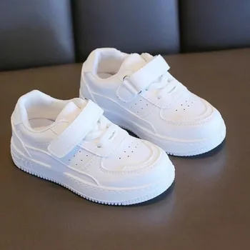 Детски малка бяла обувки Пролет-есен 2022, Нов стил, спортни обувки за момичета и момчета, Ежедневни обувки на равна подметка, Кожени детски обувки с мека подметка