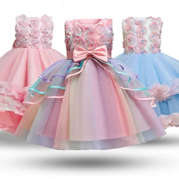 Детски рокли С Цветя модел За момичета, Сватбена Вечерна Бална Рокля-пакетче, Детско Елегантна Празнична Рокля на Принцеса За Момичета, Дантелено Рокля на Шаферка