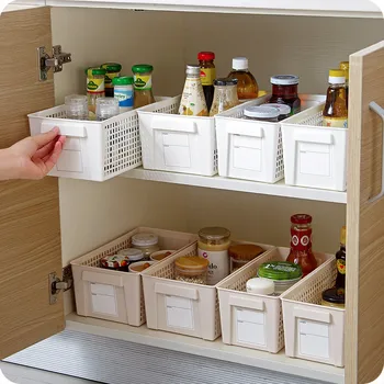 Домакински правоъгълна кошница за съхранение с дръжка, кухненски кошница за съхранение баня, контейнер за съхранение на закуски, подправки, боклук