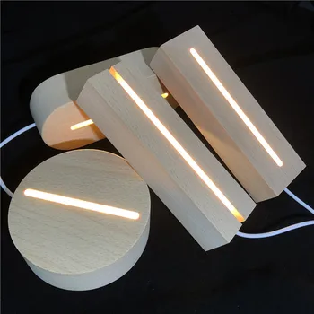 Дървена Led Основа с Топло Бяла Светлина, Работа от USB, 3D Акрилни Основа, Led Стъклен лека нощ от Смола, Дисплей, Поставка за Спални, Осветление