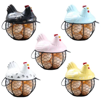 Държач За Яйца Желязна Пиле Форма На Керамични Пиле Украшение Кошница За Съхранение На Плодове Трайни