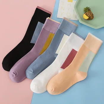 Есенни и зимни дамски чорапи в окото, подходящи по цвят, корейски чорапи Kawaii Harajuku, дамски памучни чорапи EUR35-42