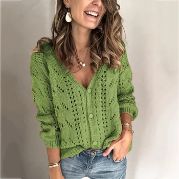 Жилетка за жени, есента вязаный пуловер, открит зелена жилетка, плетена вълнена жилетка копчета, връхни дрехи, женски жилетка оверсайз
