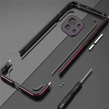 За Xiaomi Mi 11/Mi 11 Pro/Mi 11 Ултра Алуминиева метална броня с рамка, Тънък калъф За Телефон + Защитно Фолио Carmera