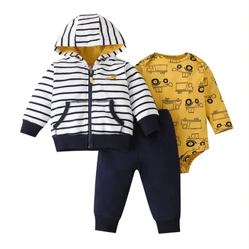 За бебета от 0 до 3 месеца, Есен Детско Палто с цип от 3 позиции + боди + панталони, Модни Дрехи, Детски костюм, Комплект дрехи за малки момчета