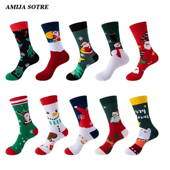 Забавни Коледни Чорапи Коледа Дядо Коледа Дърво Снежинка Лосове Сняг Човечето Човече Памучен Тръба На Екипажа Щастлив Чорап Мъже Подаръци За Нова Година Така