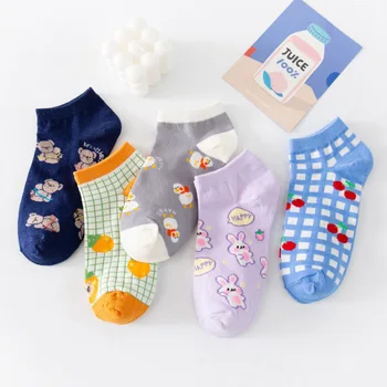 Забавни чорапи с анимационни любимци принтом, сладък модни дамски чорапи kawaii calcetines mujer meias, корейски дамски чорапи до глезена, памучни скарпетки
