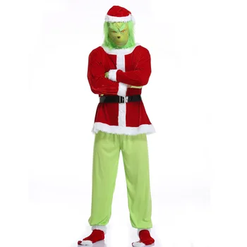Зелената кожа на чудовището Гринч Коледен костюм за Хелоуин празнична дрехи за възрастни, детски костюм cosplay Без маска
