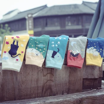 Зима Есен Нови Дамски Чорапи в една Тръба В японски стил с Кошачьими женските Модни Чорапи Памучни EUR35-40
