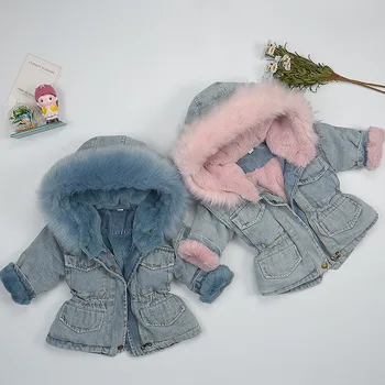 Зимно палто за деца 2020 г. / зимни дрехи за малките момичета / Джинсовое палто с кожа качулка / есен дрехи за малките момичета 2020 г.