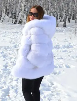 Зимно топло Палто От изкуствена Лисьего Кожа, дамско луксозно дълго меховое палто с качулка, Елегантно, висококачествено утепленная космати яке
