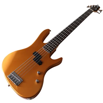 Златист цвят 5 струнен електрически бас-китара от масив липа корпуса 43 инчов бас-китара с канадски кленов брачните с някои изъяном