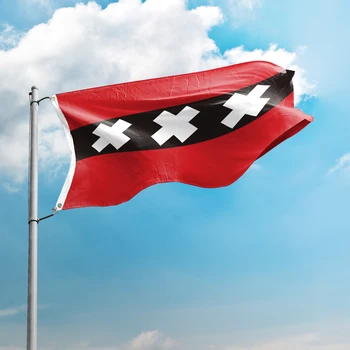Знаме на град Амстердам 3*5 ФУТА от Полиестер, който да се вее 90*150 см По Поръчка Закрит и Открит Холандия Знамена Холандия Банери Устойчивост На Uv Радиация