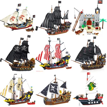 Идеи Просвета Голяма Черна Перла Пиратски Кораб Градивен Елемент На Военни Пирати Кралската Гвардия Бойна Заключване Лодка Модел Тухли Играчка