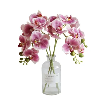 Изкуствени Цветя, Орхидеи 45 см/17 см, с Дълги Дръжки, Фалшива Орхидея Phalaenopsis с 5 Цветя, Изкуствени Цветя, за вашия Офис, Интериор