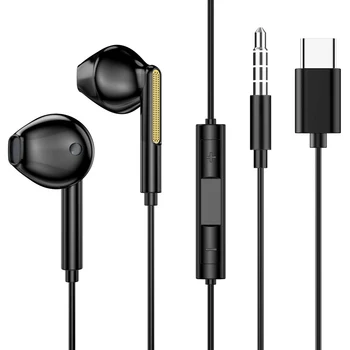 Кабелна Управление на Жични Слушалки в ушите Слушалки За Huawei TypeC Бутон Слушалки Детска Музика Събуфър 3,5 мм Стерео Жак за Слушалки