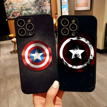 Калъф за телефон Marvel Captain America Shield за iPhone 14 13 12 11 Pro 12 13 Mini X XR XS Max 7 8 Plus с мека облегалка от течен силиций