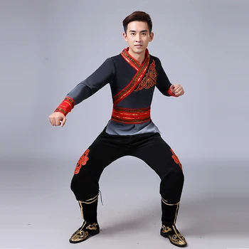 Китайските Мъжки Танцови Костюми Янко, Мъжки Национален Танцов Халат За Акробатика, Танци И Облекло Янко, Китайски Барабан, Танцово Рокля
