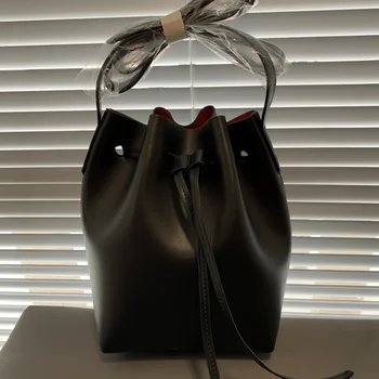 Класическа Чанта-торба MG, Женствена Чанта От Естествена Кожа с Едно Рамо, Дамска Чанта за през Рамото От Естествена Кожа с Шнур, Bag-чанта