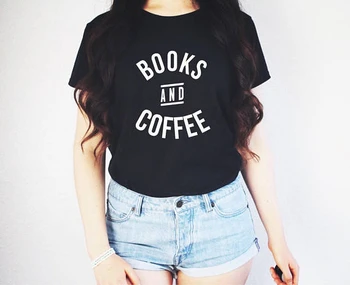 Книги и кафе риза - Кафе риза - Подарък за любителите на кафе - Подарък за любителите на книги, модна тениска за момичета, върхове с футболками tumblr - K051