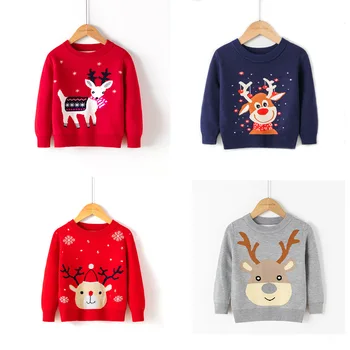 Коледен Детски Пуловер за Момиче с Елени, Трикотажный Пуловер за Малки Момчета, Джърси, Зимен Пуловер с Кръгло Деколте за Малки Момичета, Коледна Мъжки Дрехи