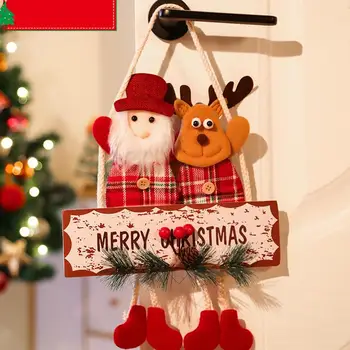 Коледен Дървен Окачен Знак Добре Дошли На Входната Врата Декор Коледна Дървена Табела за Вътрешно и Външно Празника у Дома Вечер, с монтиран на стената Знак