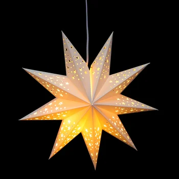 Коледна Хартия Выдалбливают Звезда Окачен Светлина Решетка На Прозорец Девятиконечная Звезда Оригами Фенер, Лампа На Празнична Украса За Парти
