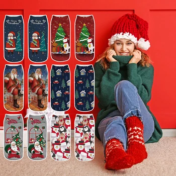 Коледни Смешни Чорапи Sokken, Нови Коледни Чорапи, Забавни Коледни Чорапи На Дядо Коледа, Елха Снежинка, Лосове, Сняг, Памук, Честит Чорап, Мъжки