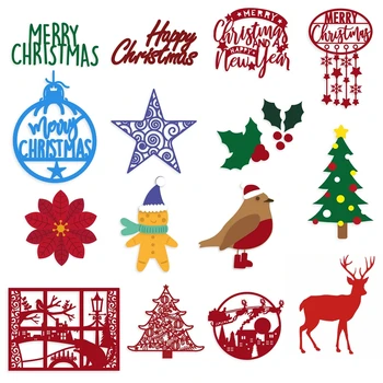 Коледни Тематични Стоки Писма Звезда Цветя Дърво Лосове Пейзаж Метални Режещи Печати За 